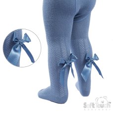 T120-SB: Steel Blue Chevron Tights w/Long Bow (NB-24 Months)